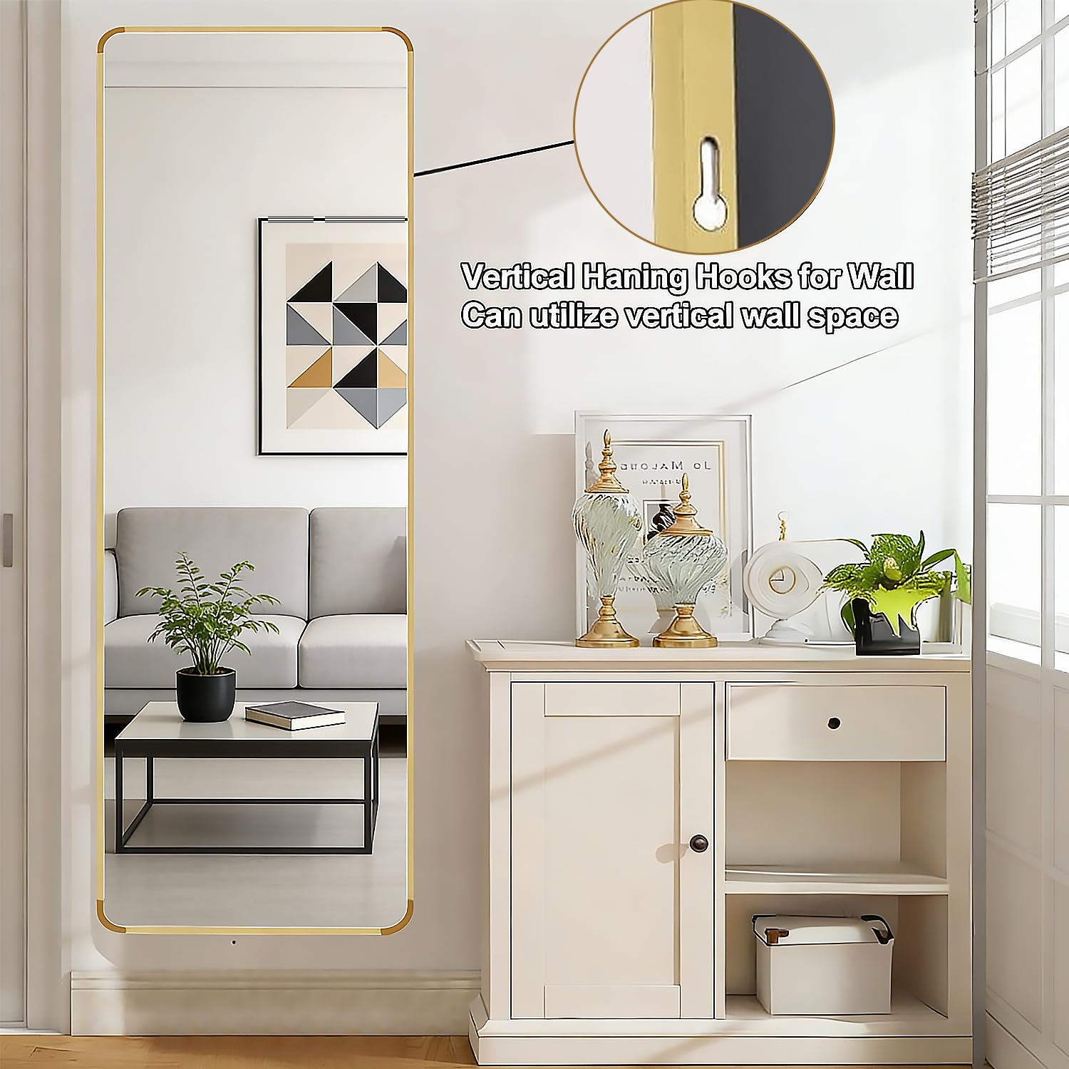 devesanter Rechteckiger Ganzkörperspiegel 49x159cm,Gold Bodenspiegel
