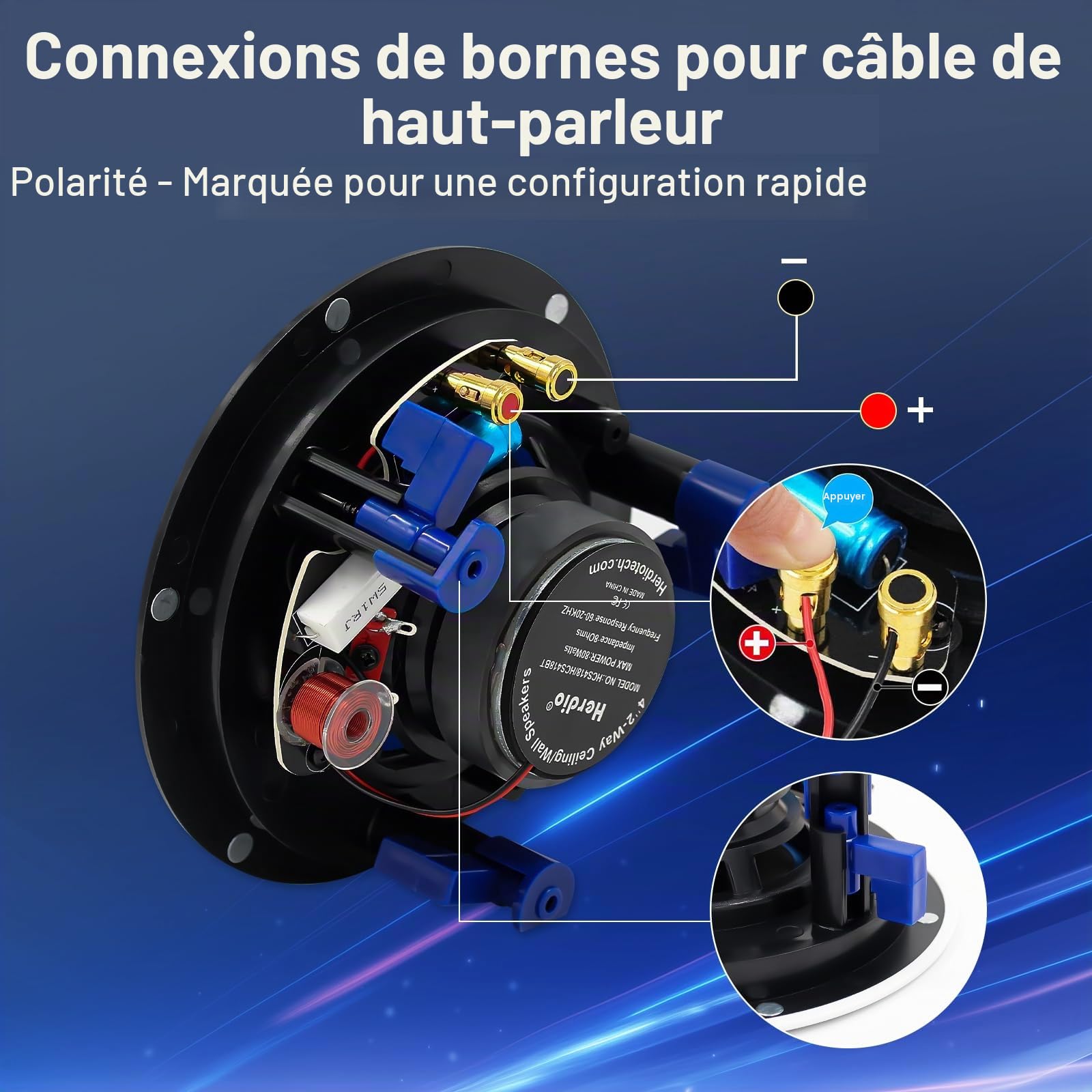 Herdio 4 Pouces 160 Watts Haut-Parleur de Plafond Bluetooth 2 Voies pour Salle de Bain, Cuisine, Terrasse (2 Pièces)