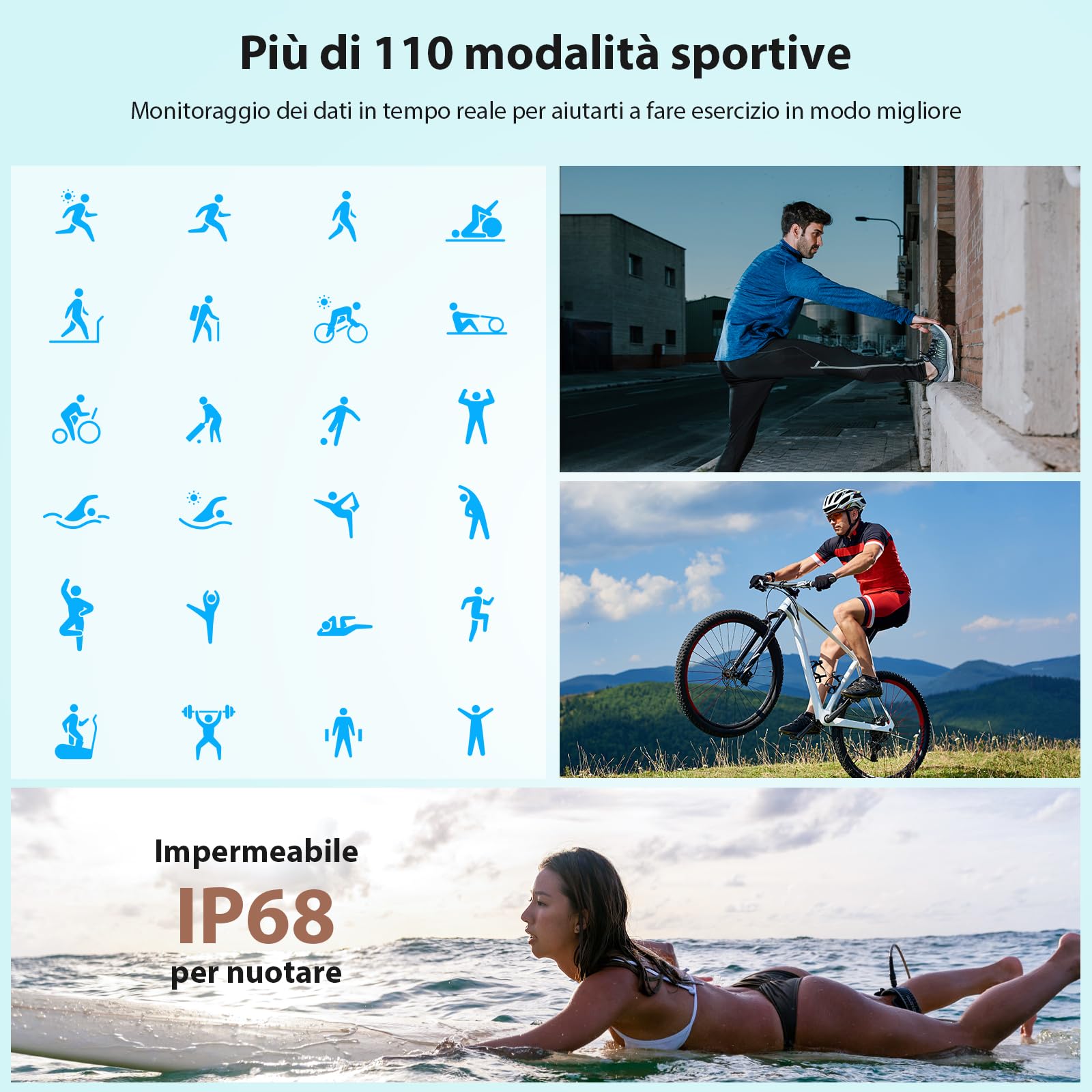 Smartwatch Uomo Donna, 1.85" Orologio Smartwatch con Chiamate e Notifiche WhatsApp, Fitness Tracker con Contapassi Sonno SpO2 Cardiofrequenzimetro, 110 Sportive, IP68 Watch per Android iOS Argento