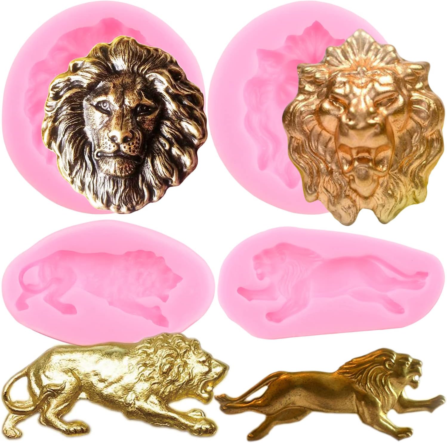 ZiXiang 3D Lion Silicone Molds Lion Head Fondant Mold For Cake Decorating Cupcake Topper Chocolate Gum Paste Candy Clay Soap Candle Set of 4
