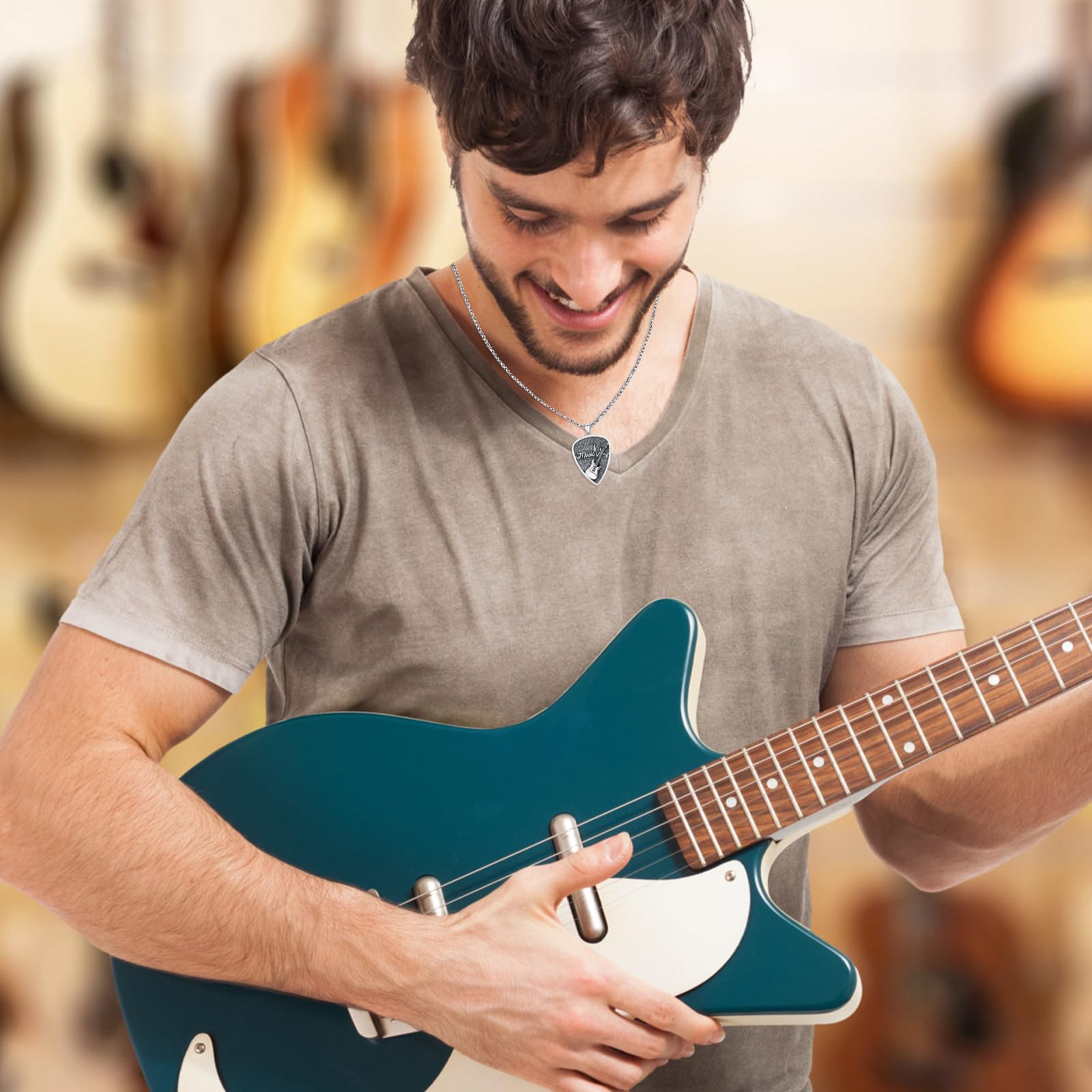 OHAYOO Ciondolo a forma di plettro in argento Sterling per uomo, gioiello rock ispirato alla musica, regalo per chitarristi e amanti della musica