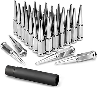 KSP M14X1.5 Spike Lug Nuts Chrome 32pcs ，14 mm x 1.5 Bulge Acorn Lug Nuts Wheel Accessories Compatible with Chevy Silverado 1500 Ford F150 GMC Sierra 1500，Incidental 1 Socket Key- Fit