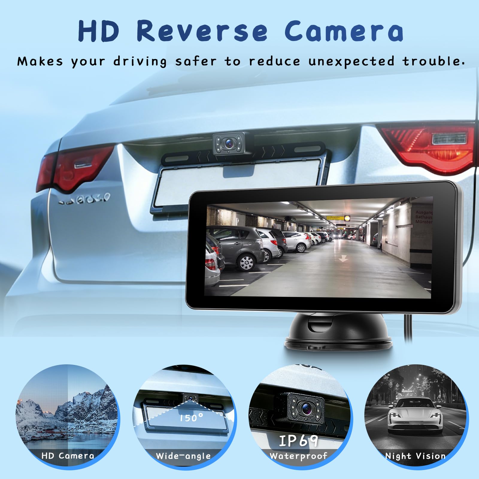 Hodozzy Miroir Caméra Voiture Bébé Moniteur avec écran HD Divisé de 6,86 Pouces, Vision Nocturne Retroviseur Caméra à Angle Réglable pour Siège Arrière, Miroir Voiture Bébé/Enfants avec Caméra Recul