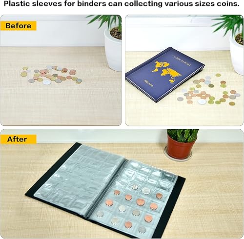 Miniatura 5 de Colección de monedas Álbum de libros para coleccionistas, 300 bolsillos de almacenamiento de monedas + 42 bolsillos para coleccionar mangas (paquete