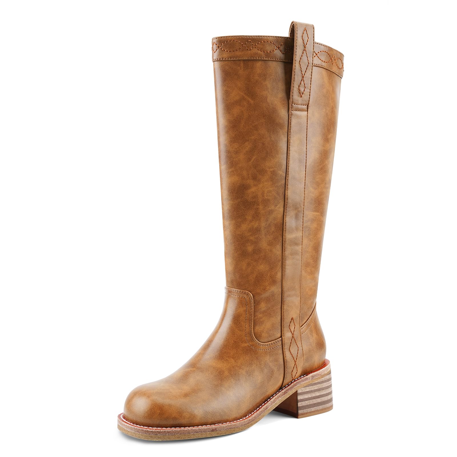 UBWDU Womens Knee High Boots Square Toe Platform Chunky Block Heel Banana Campus Boots