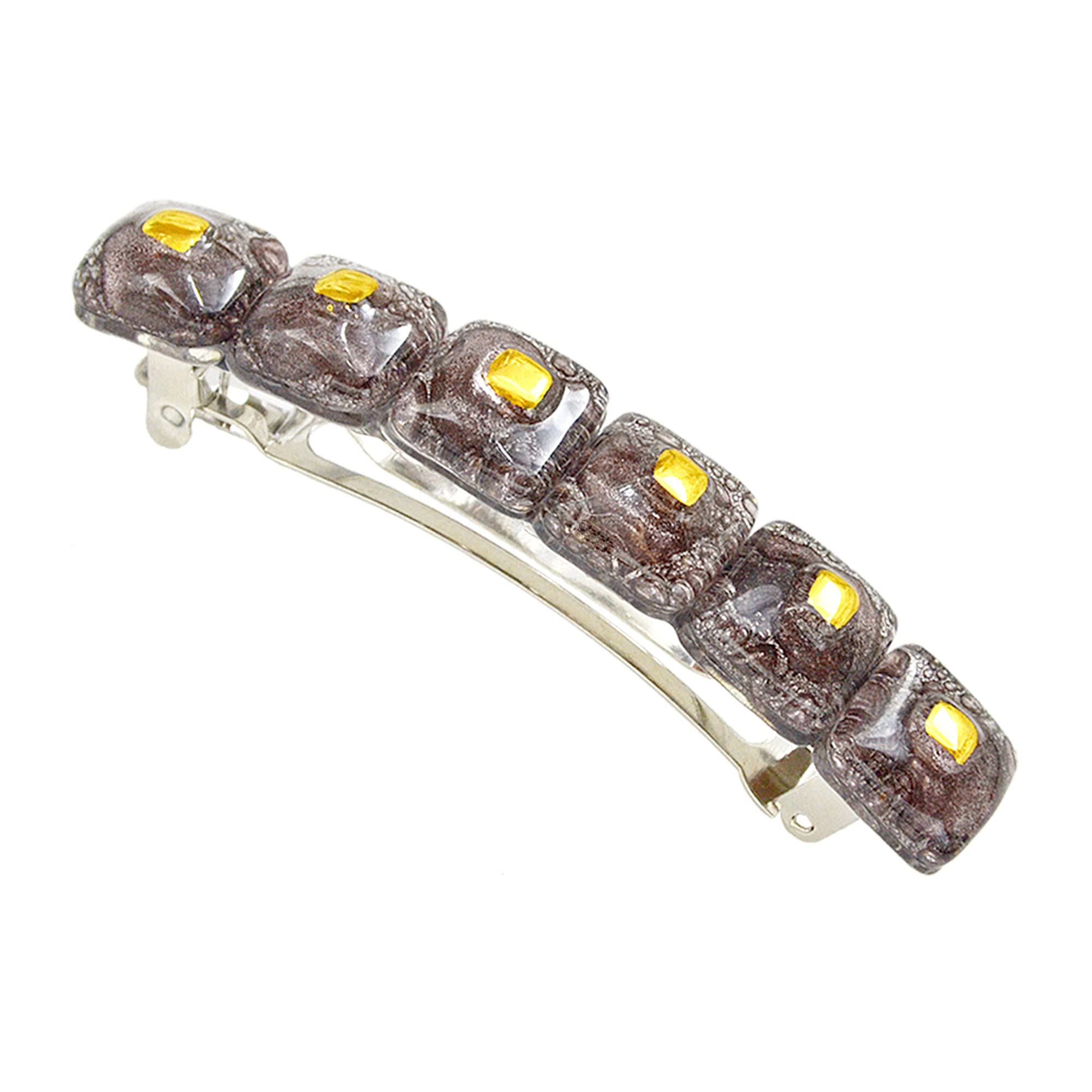Fermaglio per capelli marrone • Accessori per capelli di design per donne e ragazze • Vetro a bolle ceco decorato con oro • Componenti in metallo francese • Barrette • Fatto a mano in Europa