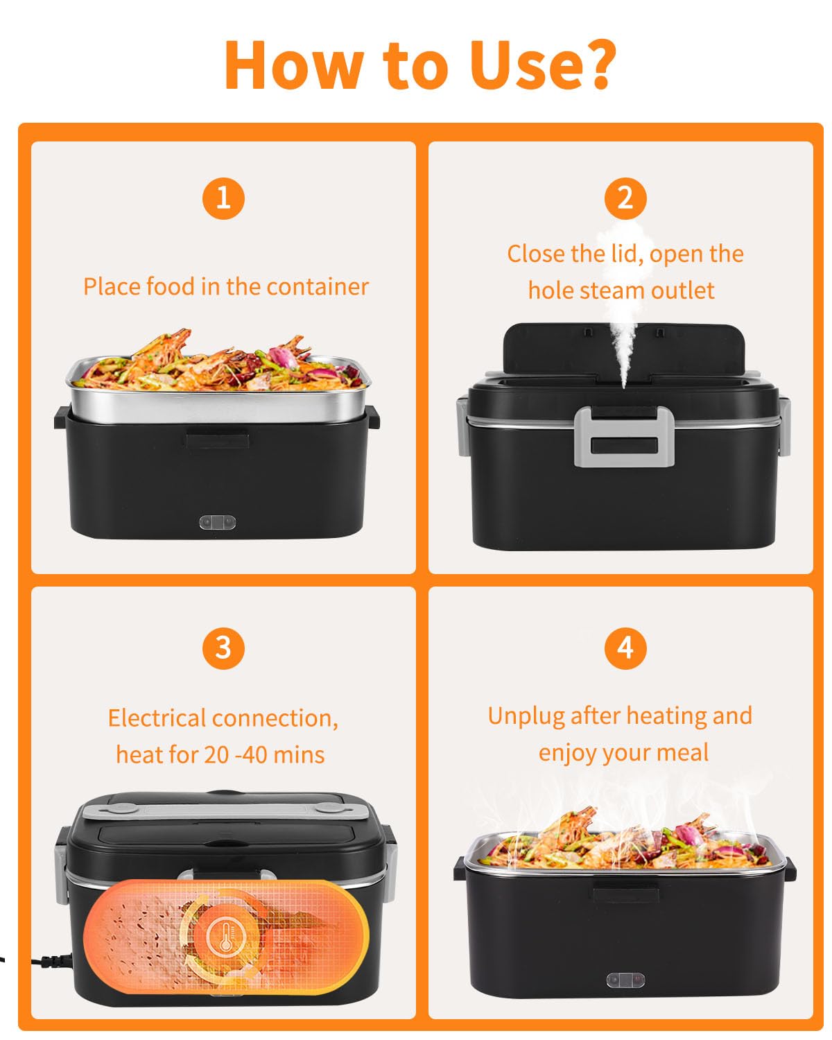 Gamelle Chauffante Sans Fil 16000 MAh - Boîte Repas électrique, 7 Niveaux De Chauffe, Minuterie, 1L