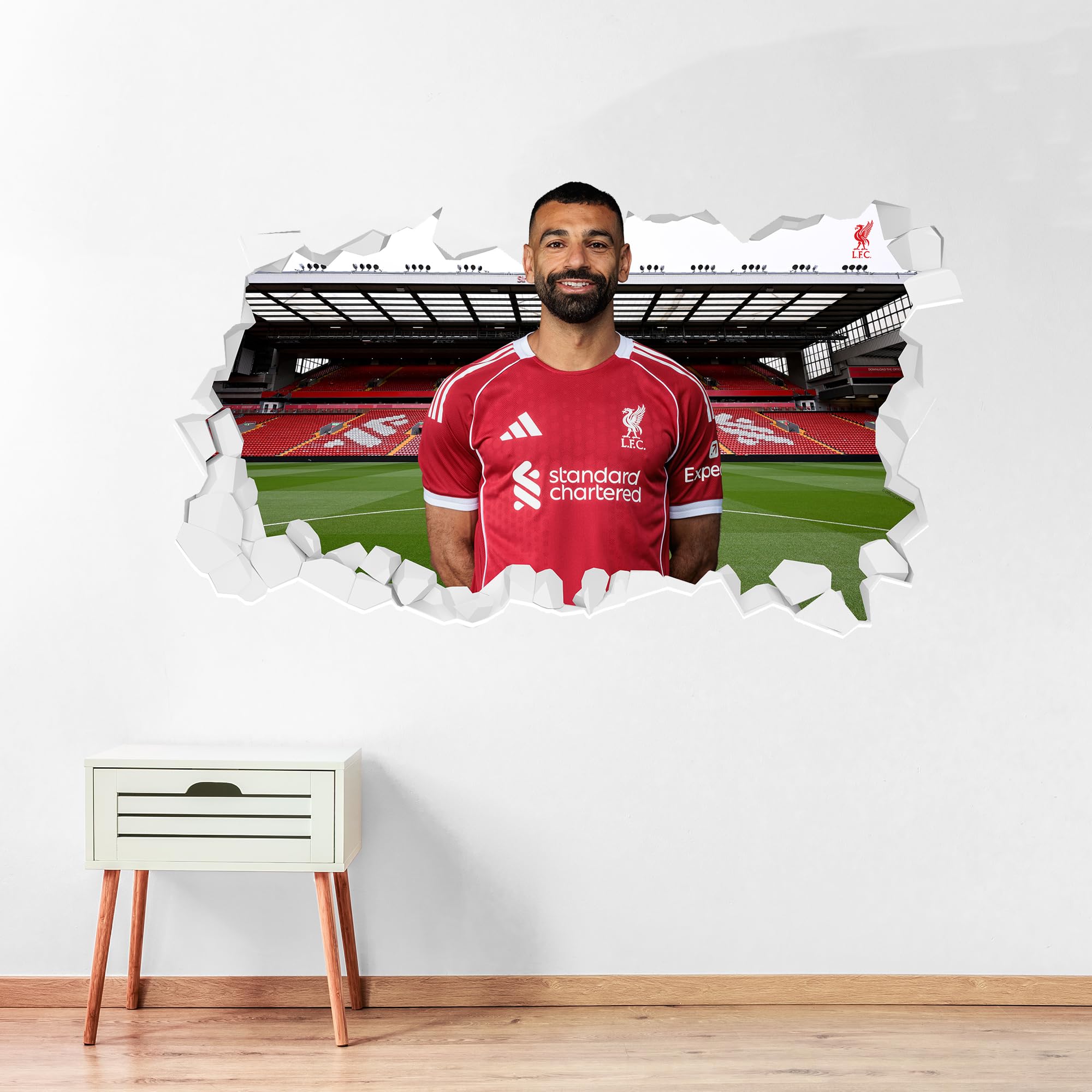 Liverpool Wall Sticker - Mo Salah 24/25 Broken Wall Football Art (180cm Width x 100cm Height)