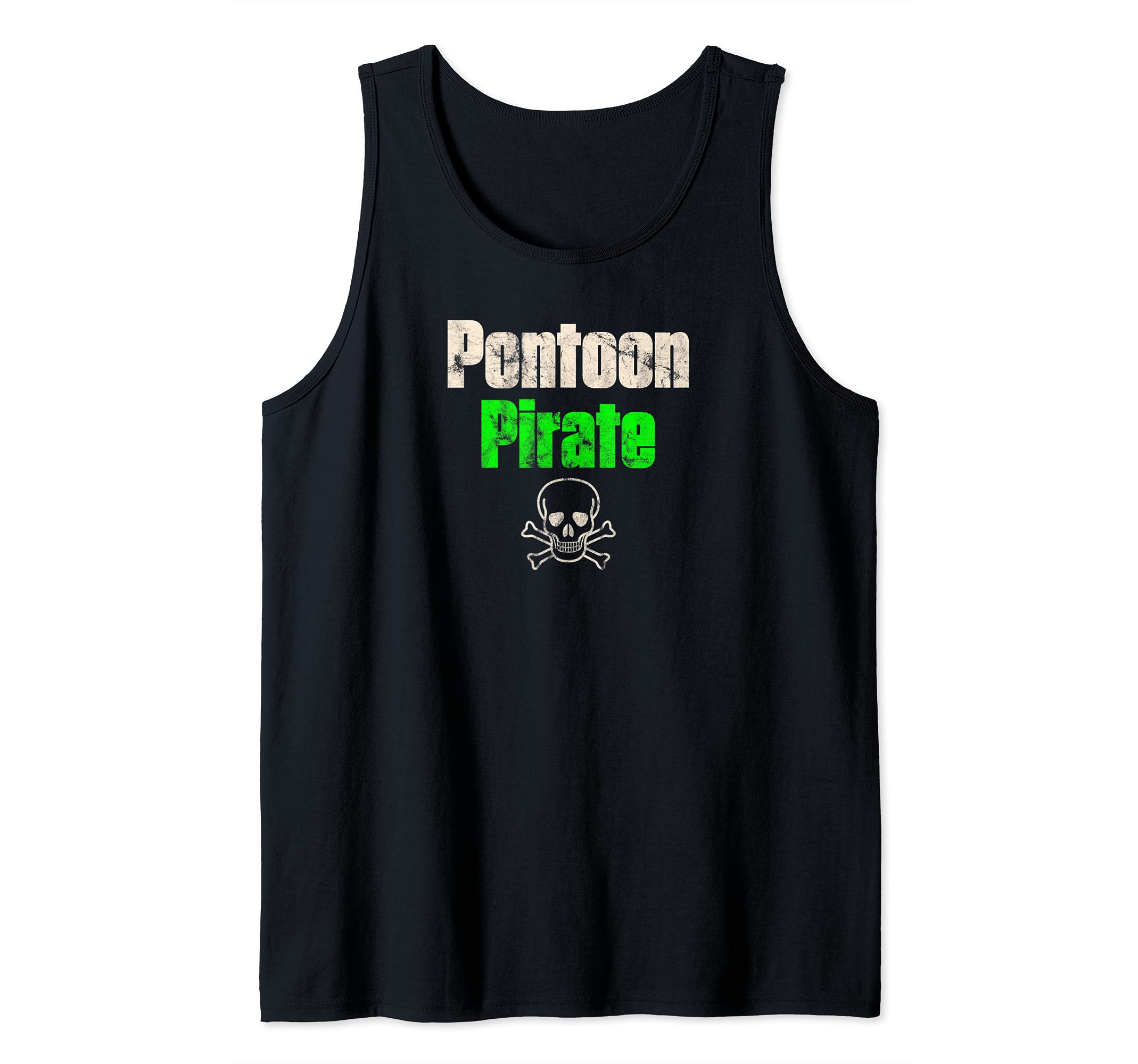 Pontoon Boat Pirate Retro Vintage Tank Top, Black, S