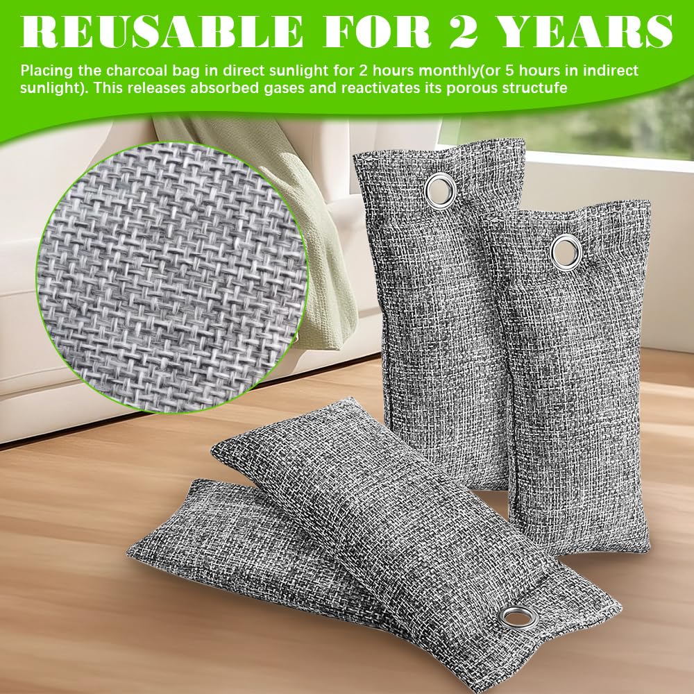 Bolsas Purificadoras de Aire de Carbón de Bambú, 4 Pcs bolsas Eliminador de Olores para Zapatos, 75g Bolsa De Carbón Activo De Bambú para Automóvil,Para Armarios, Zapatos, Eliminar Los Olores