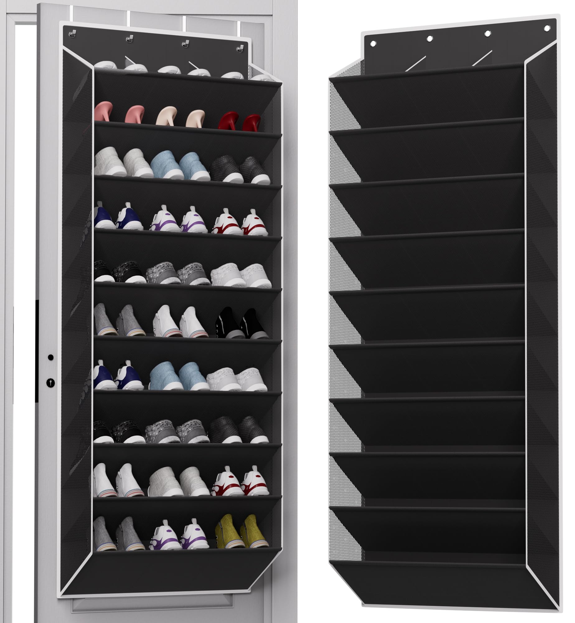 TAHAVICE Holds 30 works Over Door Shoe Storage, 10-Tier Large Capacity Hanging Shoe Rack with Deep Pockets