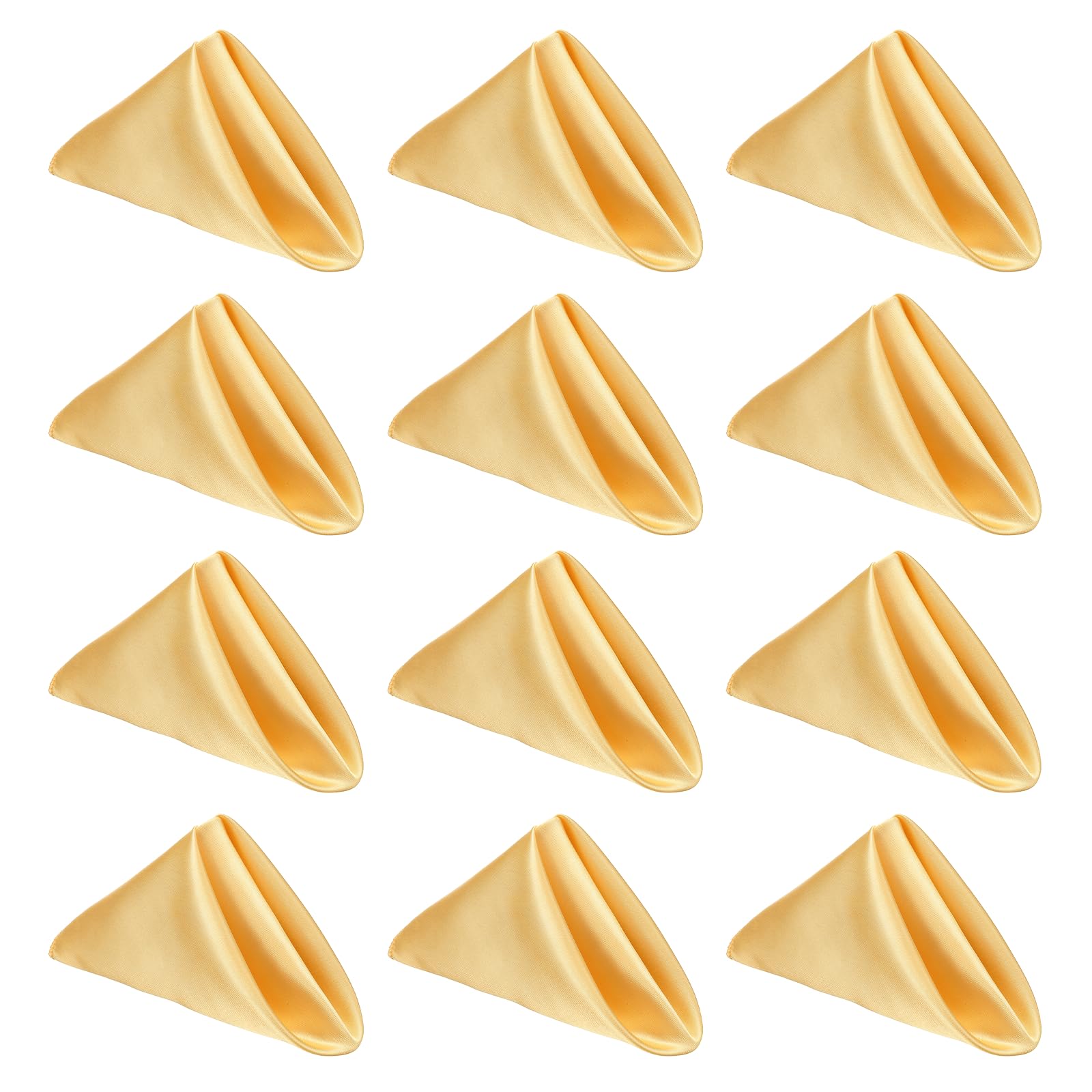 sourcing map 12 Pcs Golden Yellow Satin Napkins, 17x17 Inch Dinner Napkins Cloth Washable Polyester Soft Square Table Decoration for Restaurant Parties Wedding Dining Banquet Event