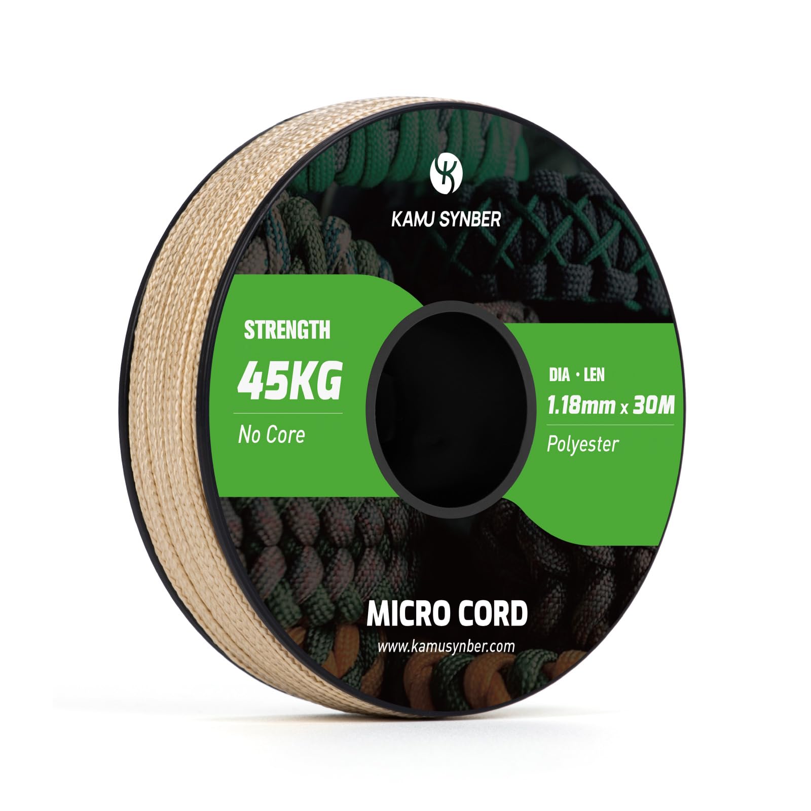 Kamu Synber Micro Cord 1.18mm Paracord Braided Rope 30m Spool for Bracelet, Crafting, Jewelry Making, Key Chains | Support 45kg | Khaki