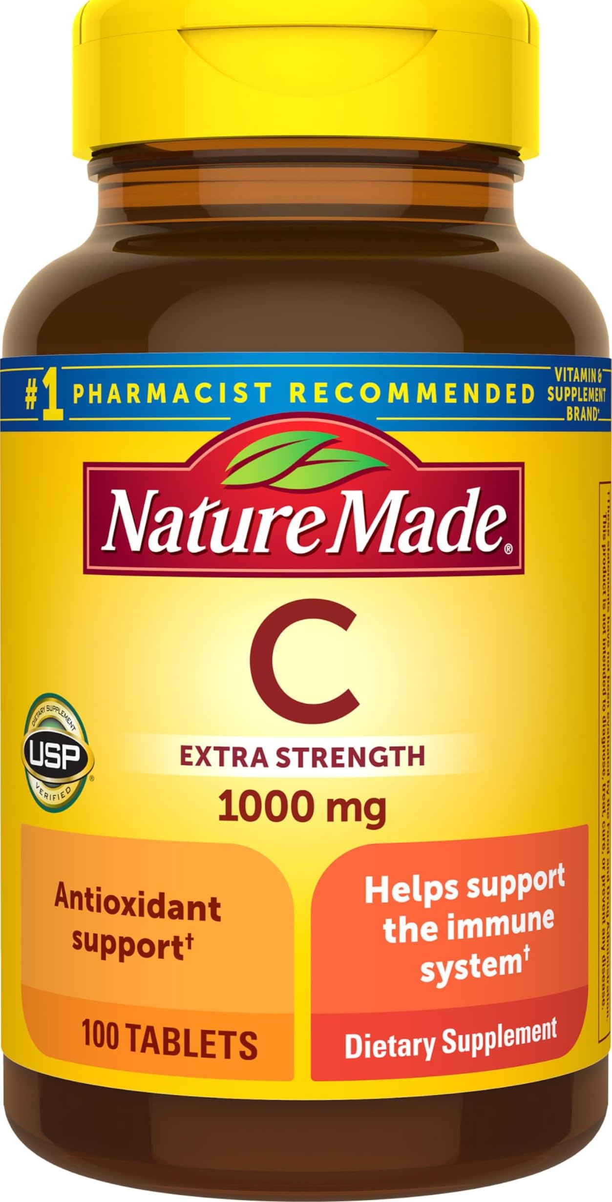 Nature Made Extra Strength Vitamin C 1000 mg Tablets, 100 Count | Adult Vitamin C Tablets for Immune Support and Antioxidant Support, 100 Day Supply
