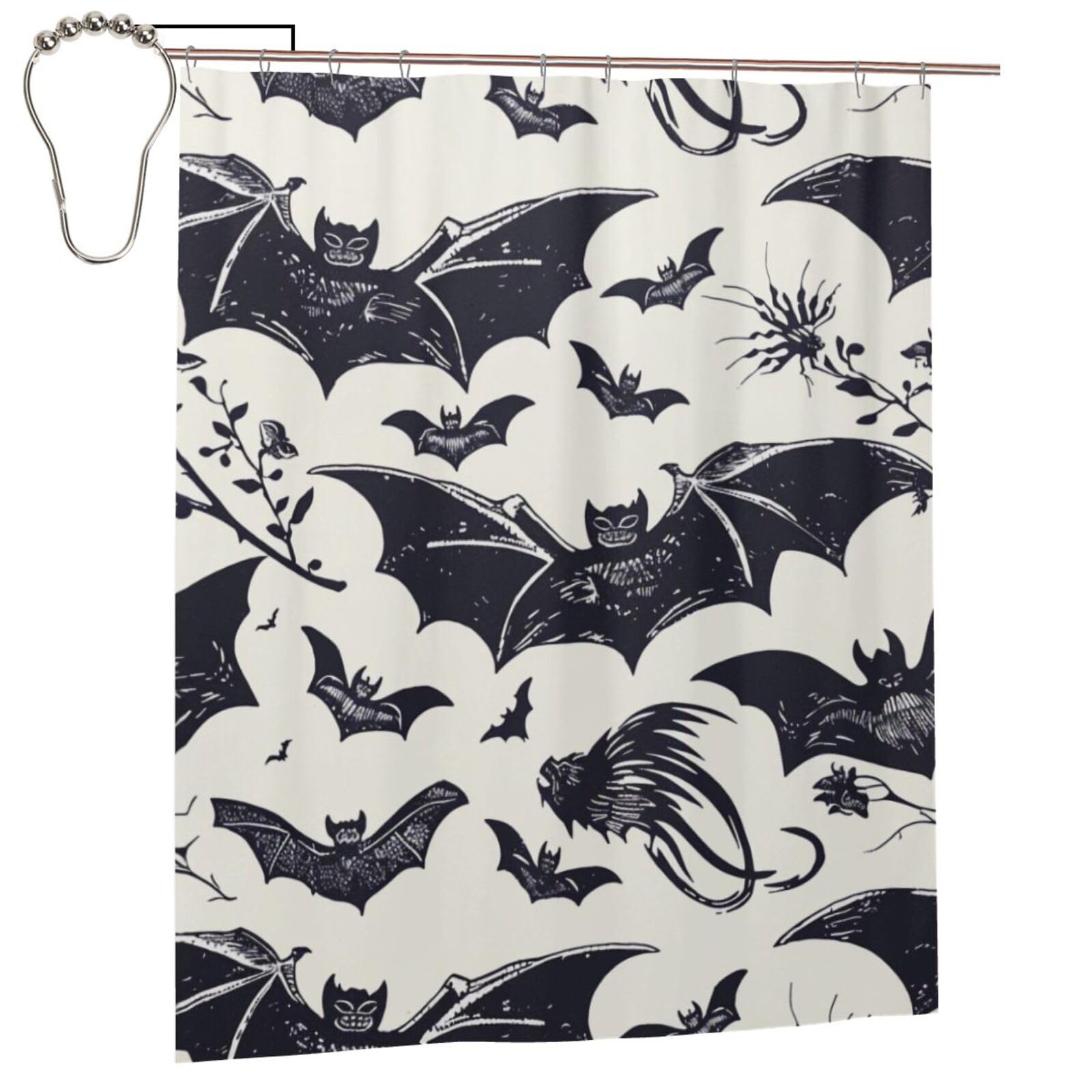 BWWHCCTI Bat pattern Printed Shower Curtain With 12 Iron Hooks Opaque Quick Drying Waterproof Shower Curtains Sets For Bathroom 152x183 Cm