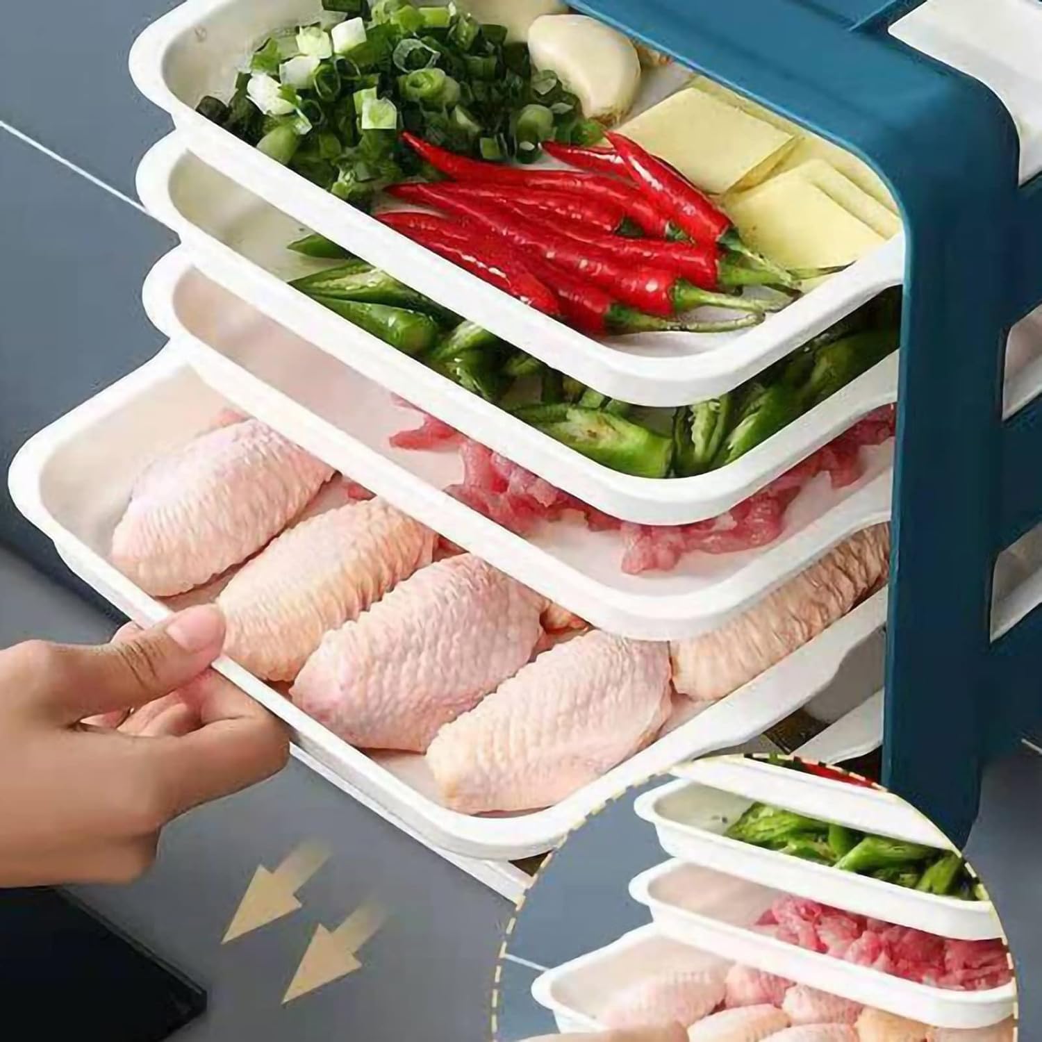 Soporte apilable para verduras, rectangular, ABS, estación de preparación de alimentos con guarnición, perfecto para la preparación de alimentos y nización en espacios culinarios