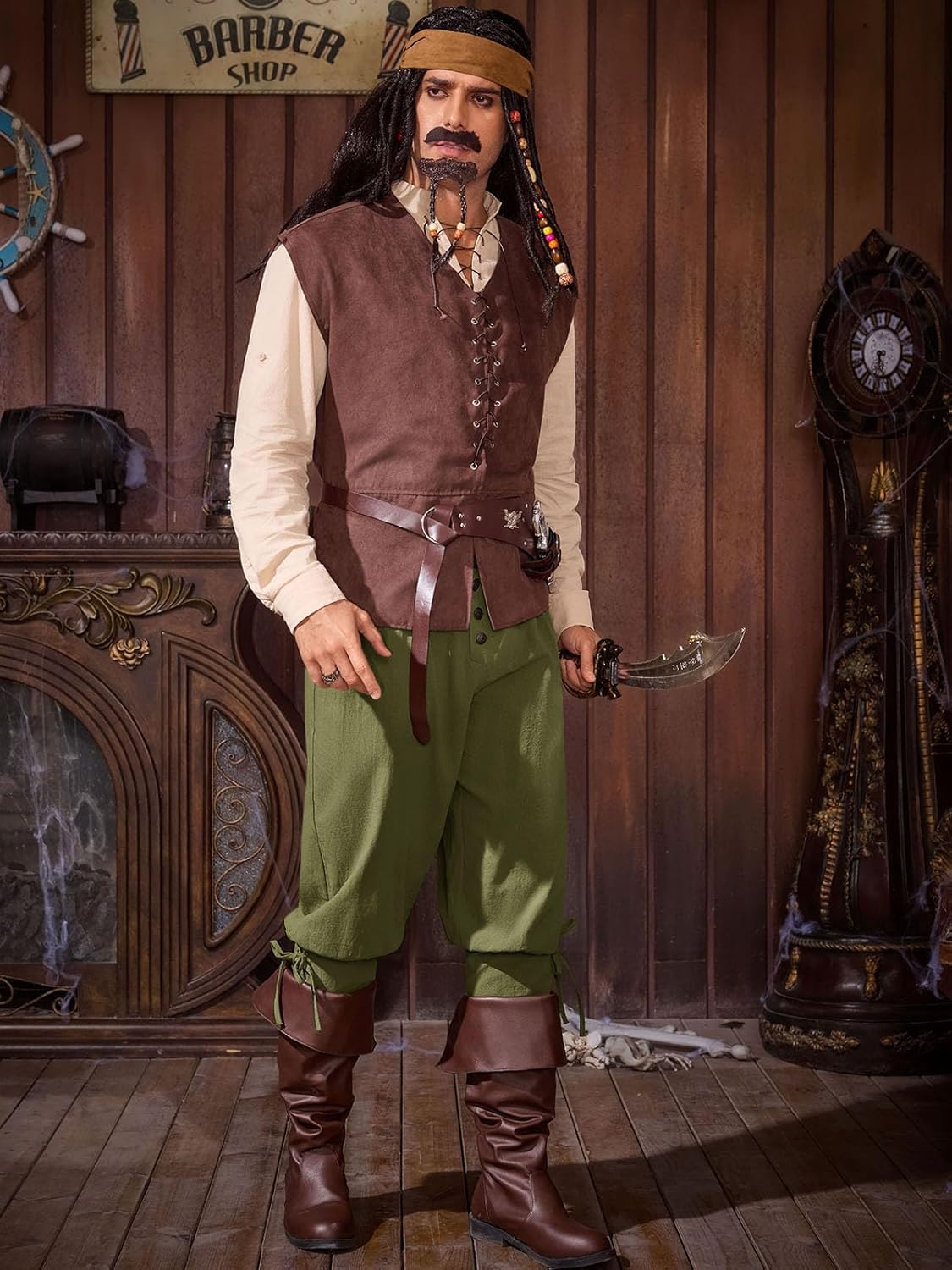 Runcati Mens Medieval Pirate Pants Renaissance Ankle Banded Viking Ren Faire Pants Lace Up Halloween Costume Trousers - Image 4