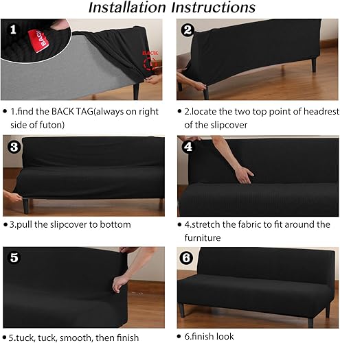 Miniatura 6 de Turquoize Funda elástica para futón, funda de sofá sin brazos, funda para sofá cama, funda de sofá futón, protector de muebles con parte inferior
