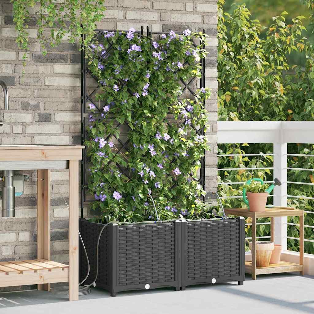 Lot de 2 Jardinières avec Système d'Irrigation 80x40x142 cm, Bac à Fleurs Extérieur en Plastique Noir, Pot de Fleurs avec Réserve d'eau pour Jardin, Terrasse et Balcon
