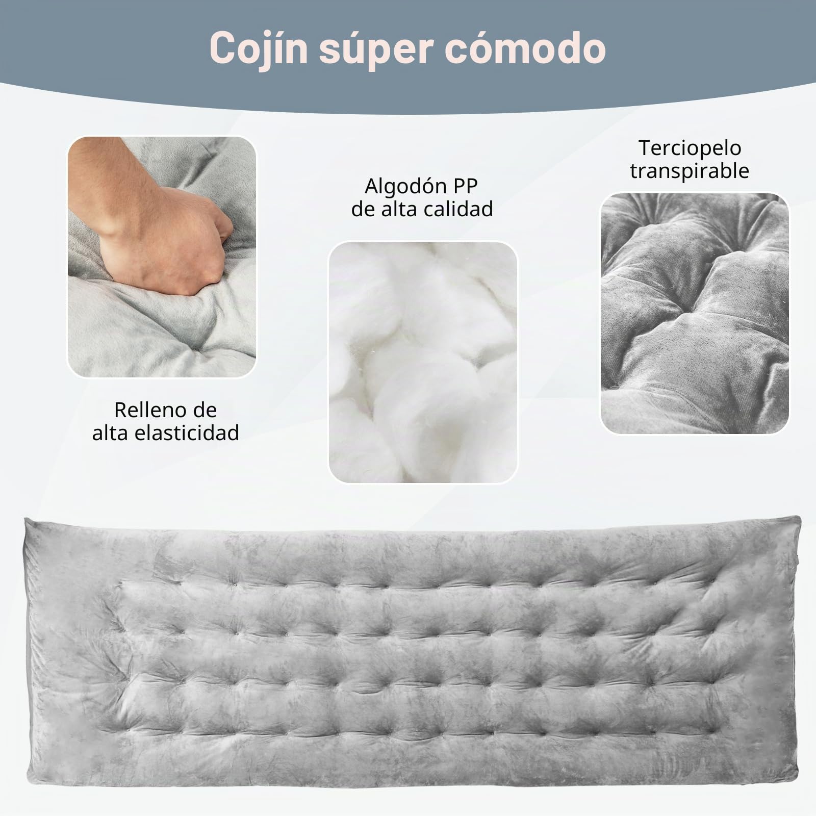 SOARS Cojín para Tumbona 190 x 70 cm, Acolchado 7 cm Funda para Tumbona, Tumbona de Sol, Tumbona de Jardín, Cama de Camping (Gris)
