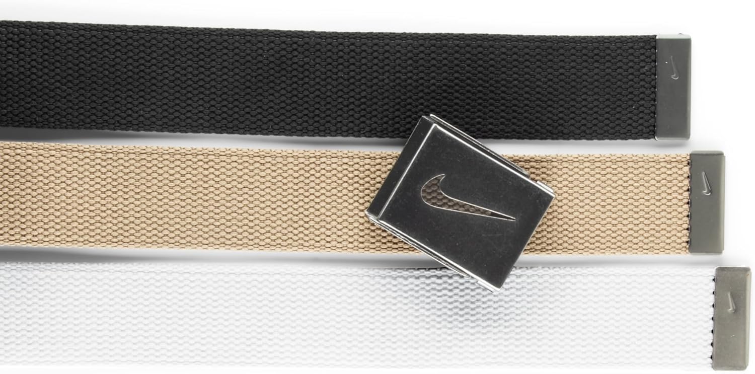 Nike Men's Standard 3 Pack Golf Web Belt, White/Khaki/Black, One Size - Image 2