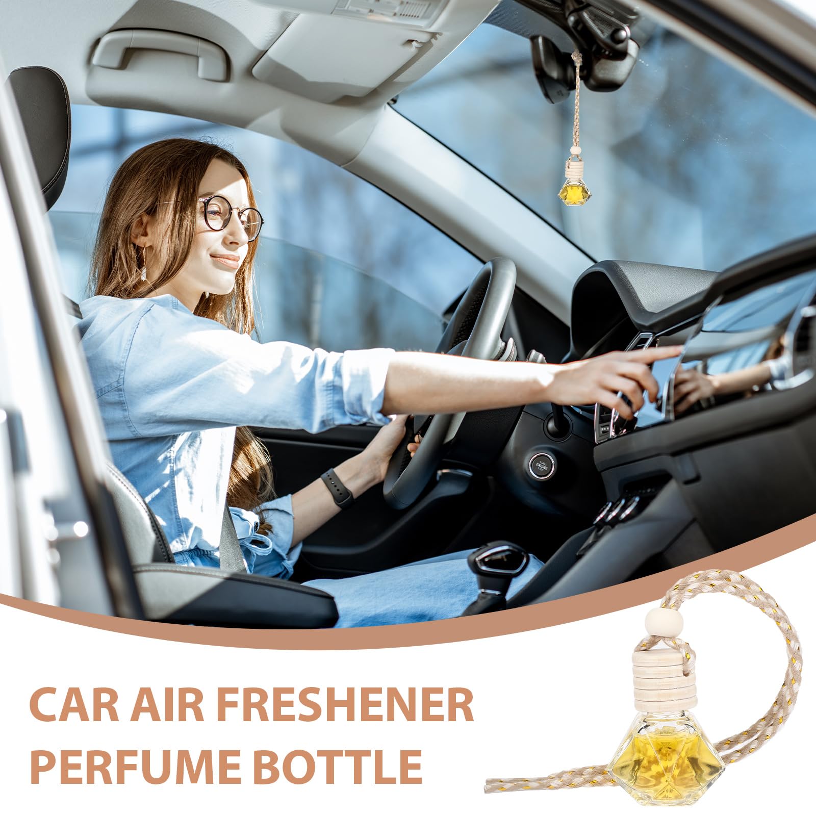 Dandat 80 unidades de 8 ml para colgar ambientador de coche difusor colgante botella vacía de vidrio transparente aromaterapia difusor de aire de aceite esencial para perfume regalo con tapas de