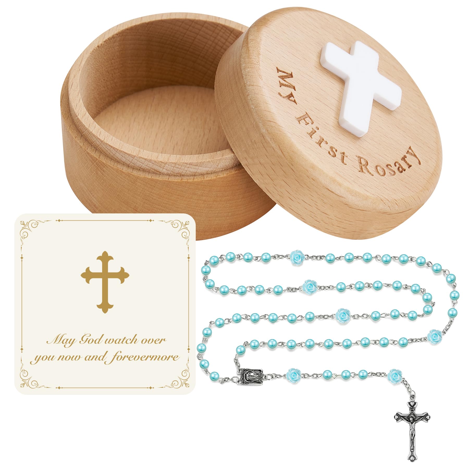 NORBU Baptism Gifts for Girl, My First Rosary with Ceramic Keepsake Box