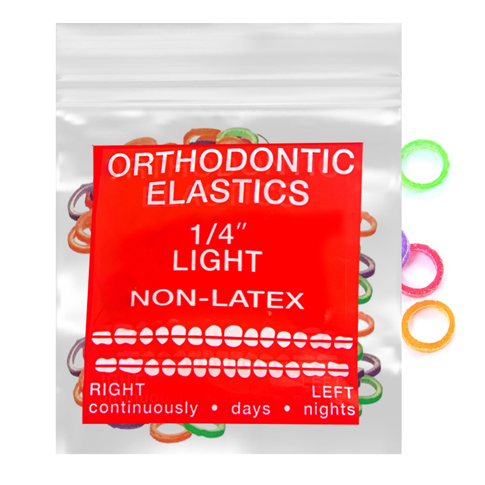 Neon Non-Latex 100 counts Intraoral Elastic Bands Orthodontic Elastics Dental Rubber Bands Made in US Light 1/4'', Neon