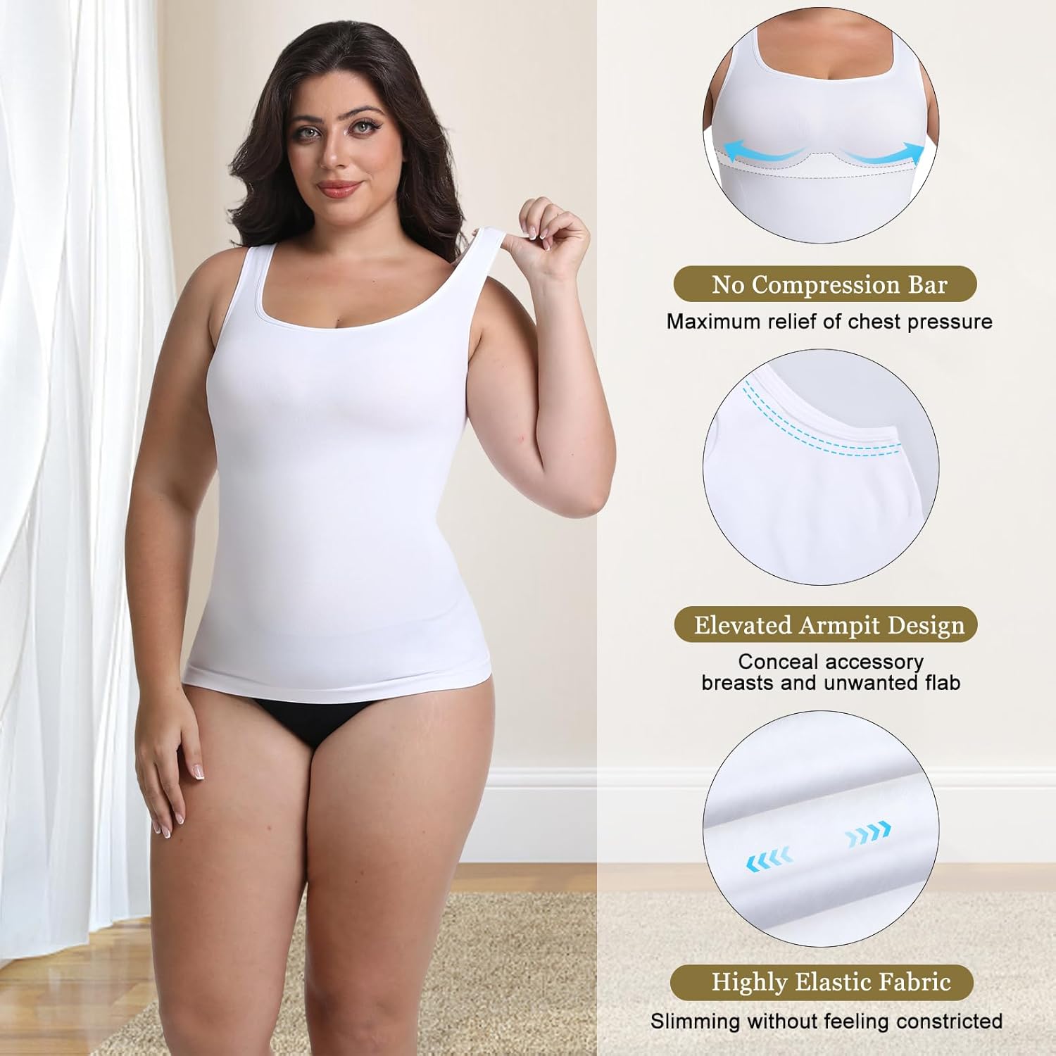 Tank Tops Scoop for Women Square Neck Compression Cami Shapewear Tummy Comtrol Slimming Seamless Body Shaper - Image 3