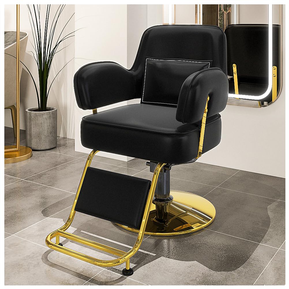 OZBMA Barber Chair, 360° Swivel Reclining Salon Height Adjustable Hydraulic Hairdressing Chair with Footrest for Beauty Salon, Hairdressers,Black,D (Black C)