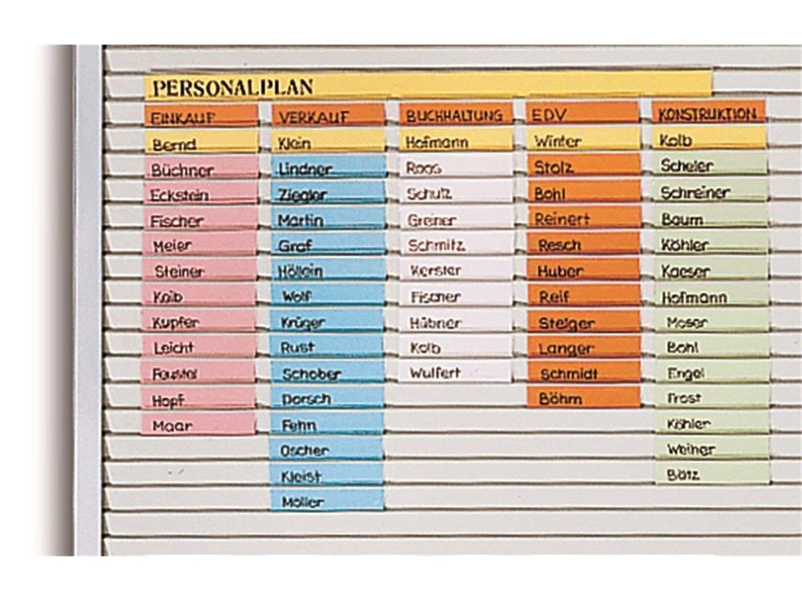 Streifenstecktafel "Visiplan" zur übersichtlichen Darstellung diverser Planungsaufgaben wie Maschinenbelegung, Personalplanung, Dienstplaneinteilung, aus drei Schienenanzahlen wählbar, Breite immer 160 cm