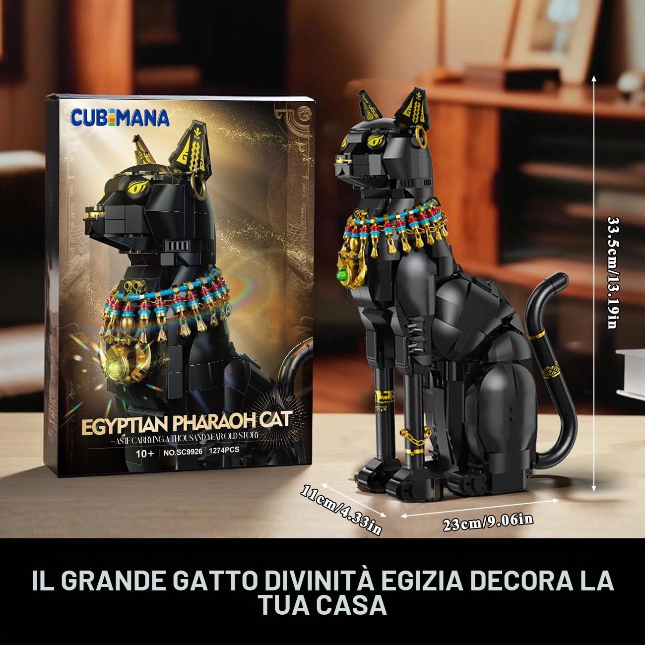 CUBIMANA Kit di gatti faraone egiziano – mattoncini da costruzione con gatto nero giocattolo per adulti, modello di gatto egiziano come decorazione per la casa, ufficio, regalo per adolescenti dai 10