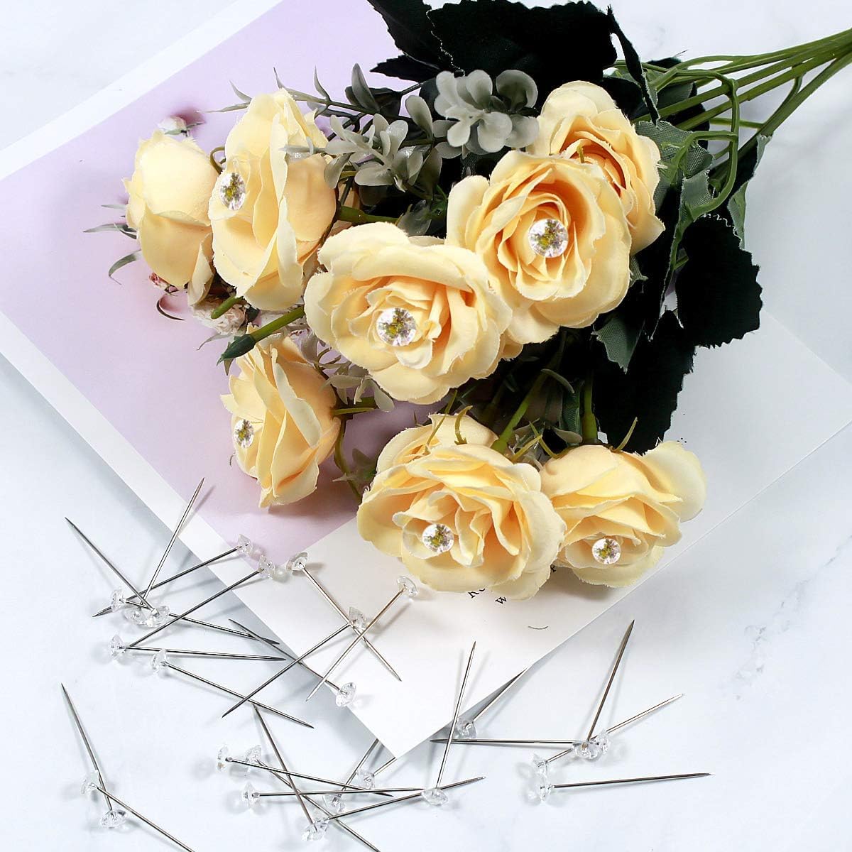 200 Pcs Épingles à Coudre, Épingles à Bouquet Diamant