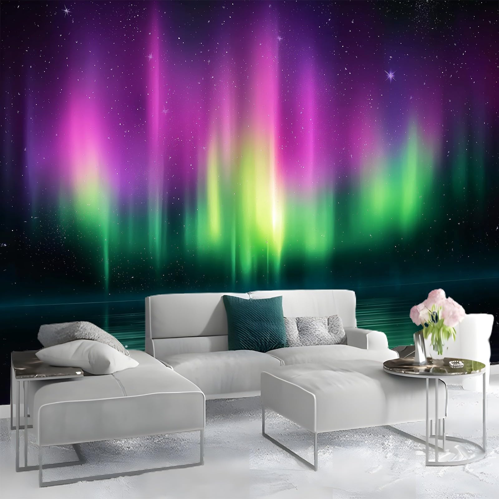 Carta da parati Fenomeno aurora Fantasy Fantascienza Adesivi Murali 350 x 256 cm Camera da Letto Soggiorno Cucina Bagno Decorazione Murale Viola Verde