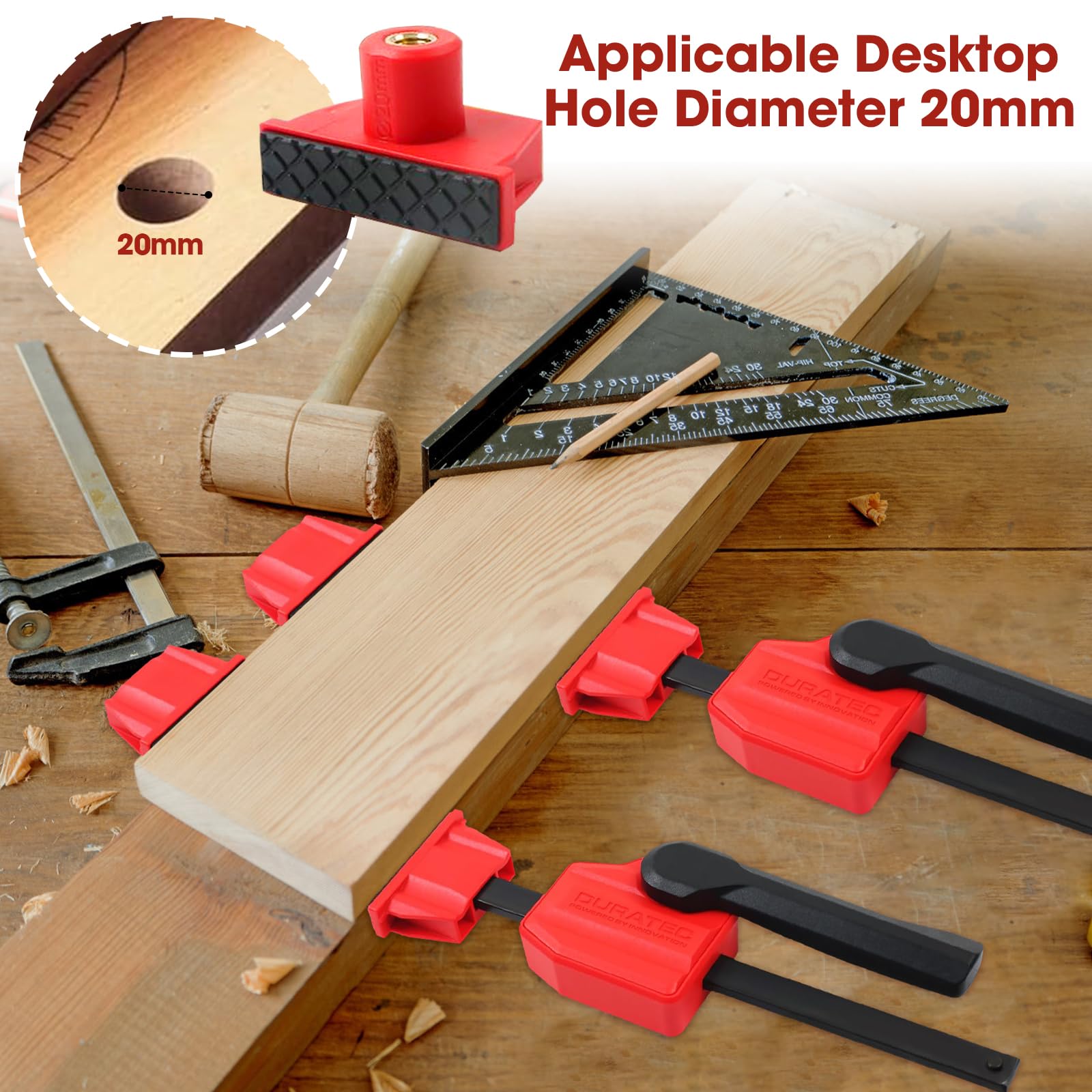 2 Stück Tisch-Werkbankklemme, Spannelement 20mm, Holzbearbeitung Werkbank Niederhalter, Bankklemme für Holzbearbeitung, Werkbank Schnellspannzwinge für Holzschnitzen, Fräsen, Schleifen