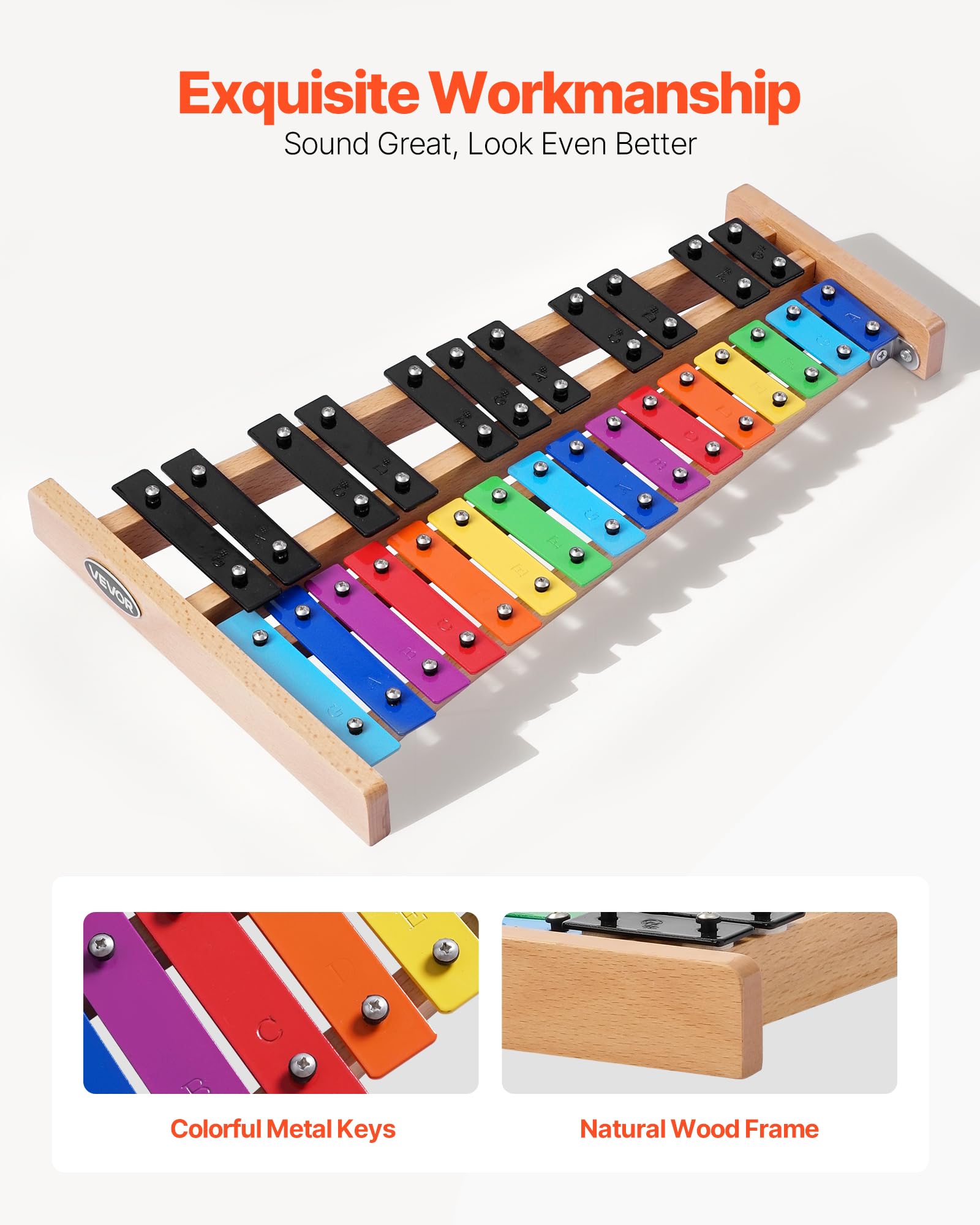VEVOR Glockenspiel Diatonico Xilofono, 27 Note, Strumento a Percussione Professionale Xilofono, con Tasti Colorati in Metallo, con 4 Bacchette, Borsa per Trasporto, per Insegnamento