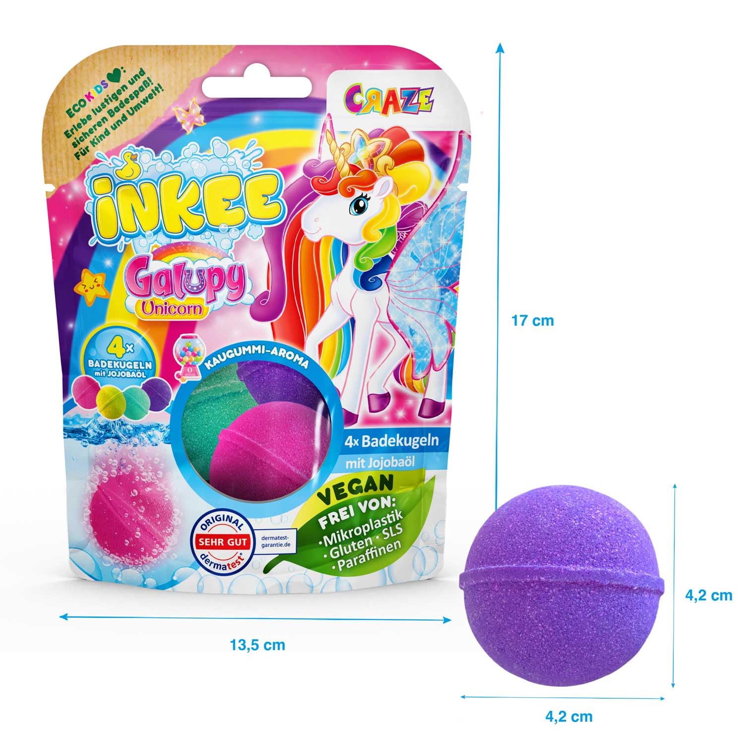 INKEE Bombas de Baño para Niños Pack 4 x 50 g Aroma a Chicle 4 Colores