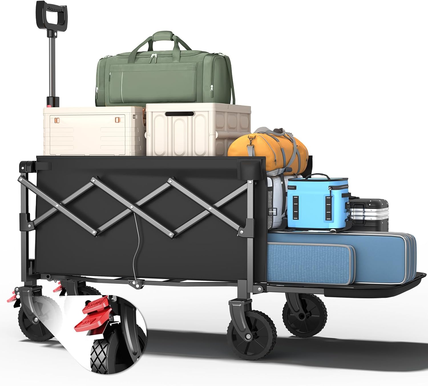 Collapsible Wagon, Foldable Wagons with Extended 40" L, Folding Wagon with Tailgate, Portable Lightweight Utility Wagons for Grocery, Shopping, Camping, Garden, Sports, Black D