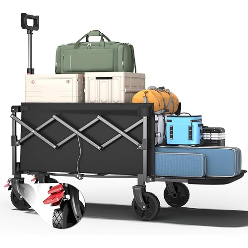 Collapsible Wagon, Foldable Wagons with Extended 40" L, Folding Wagon with Tailgate, Portable Lightweight Utility Wagons for Grocery, Shopping, Camping, Garden, Sports, Black D