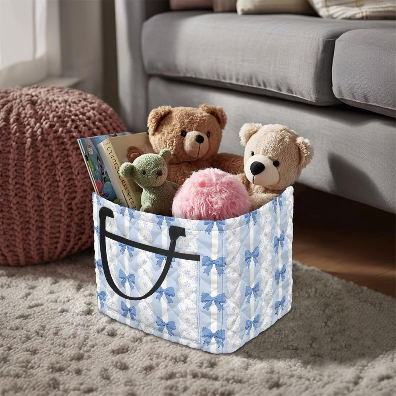 Laundry Basket Organizer, Large Capacity Handheld Storage Organizer Bow Print Soft Baskets for Storage Home Organization for Clothes Toys image 3