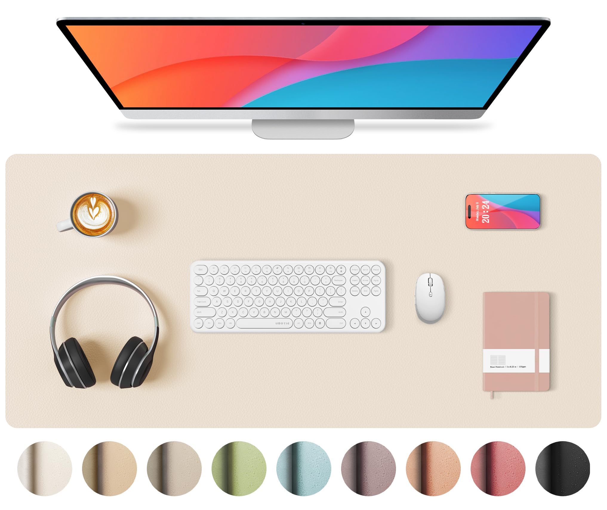 Leather Desk Pad Protector, Long Mouse Pad, Dual-side Computer Mat for Desk, PU Leather Desk Mat for Home Office, Waterproof Laptop Desk Blotter for Keyboard and Mouse, Very Light Pink (15.7''X31.5'')