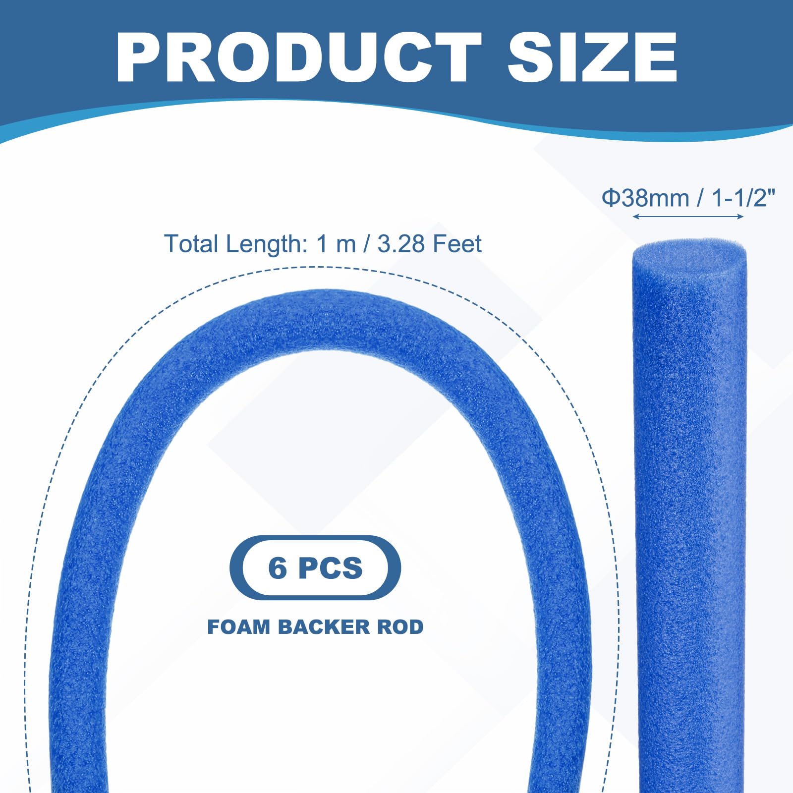 PATIKIL Backer Rod 1-1/2 in x 3.3 Ft, 6Pcs Foam Rod Caulk Saver Expansion Joint Filler Rope Weather Strip Foam Noodle for Gap Concrete Crack Filling DIY Craft (38mm Dia), Deep Blue