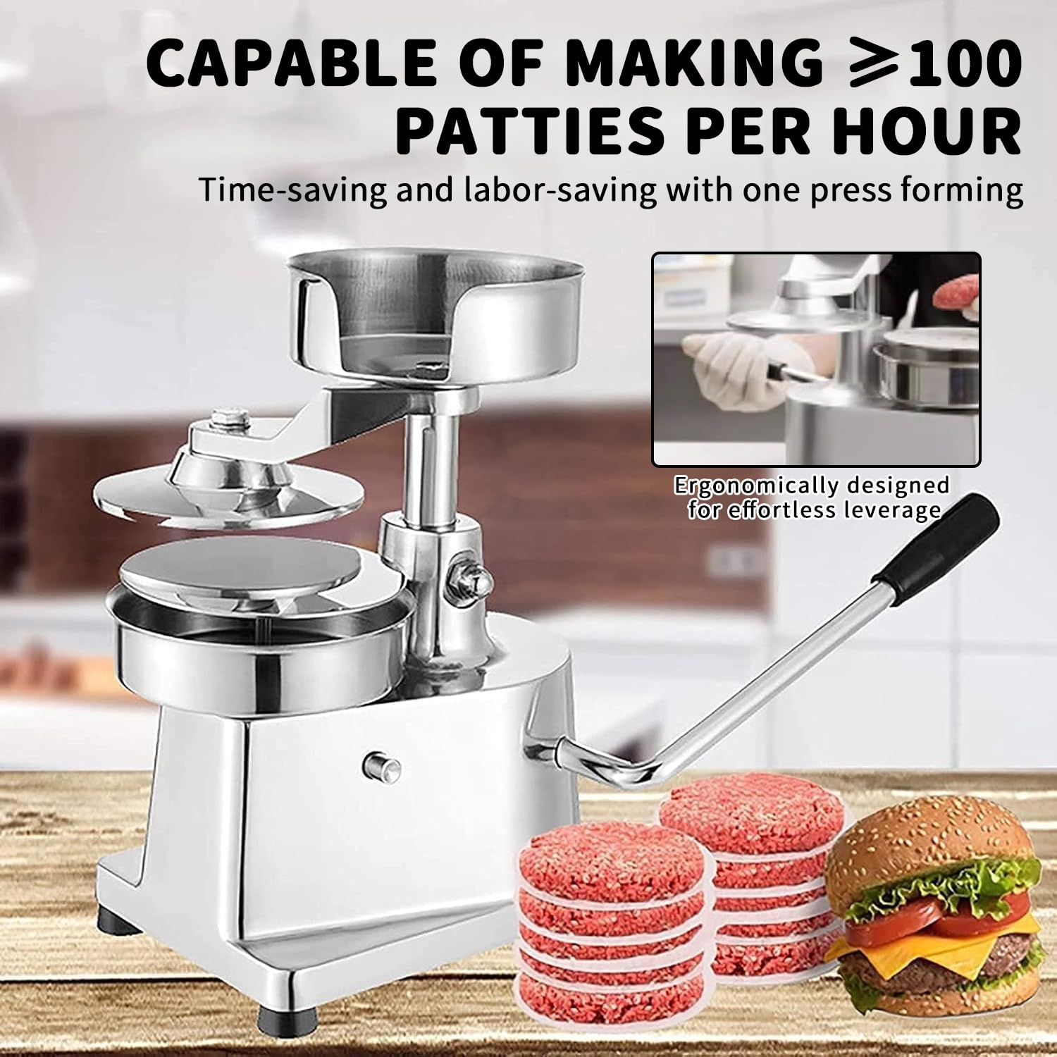 Macchina per Hamburger Commerciale, Burger Patty Pressa da 130 mm, Pressa per Hamburger in Acciaio Inox Alimentare, Pressa per Hamburger per Esterni, Cucine Scolastiche, Hotel, Ristoranti