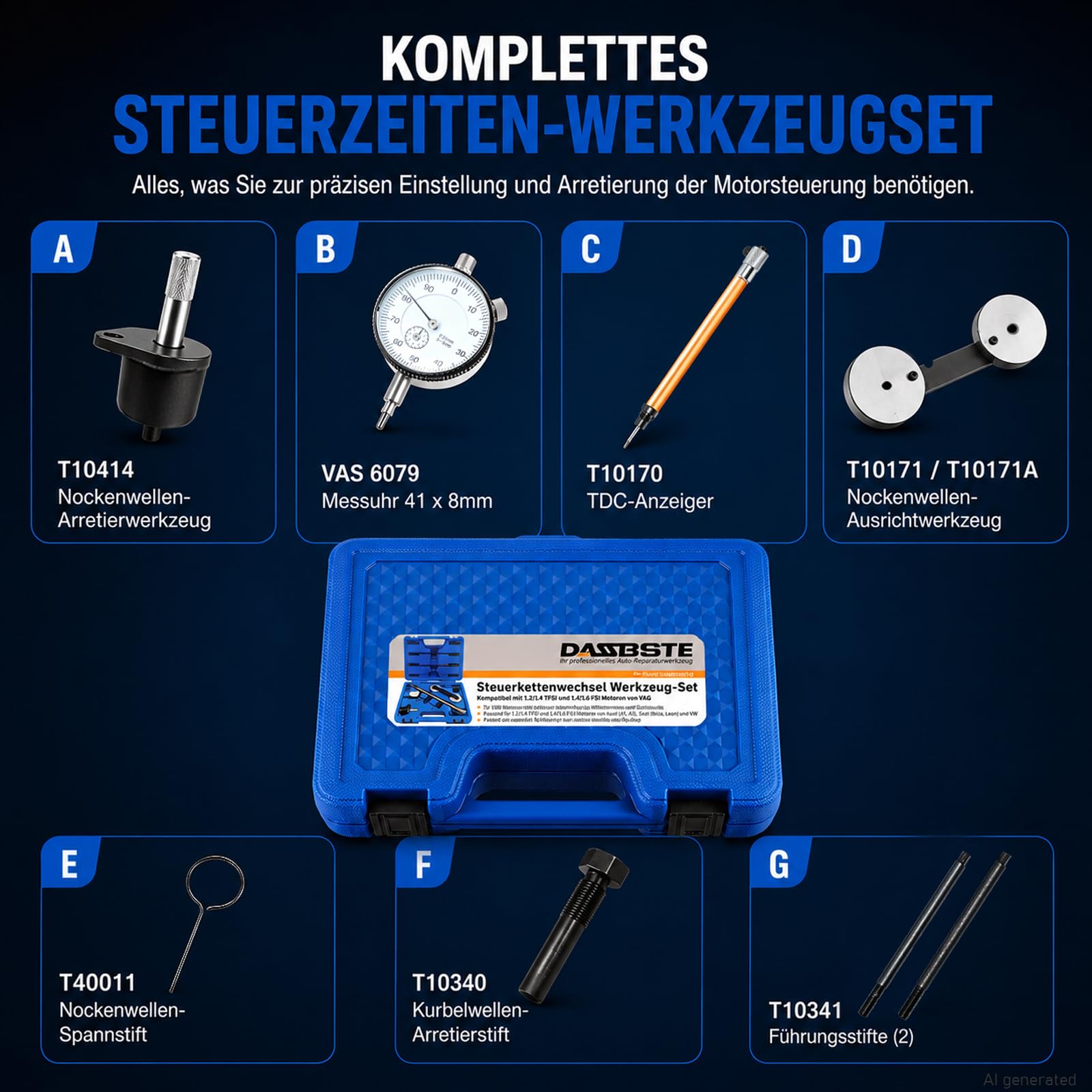 Strumento per catena di distribuzione compatibile con VAG, VW, Audi, Seat, Skoda | Strumento di regolazione motore per 1.2 1.4 TFSI 1.4 1.6 FSI, ricambio per T10171A T10170A T10340 T10414 T40011