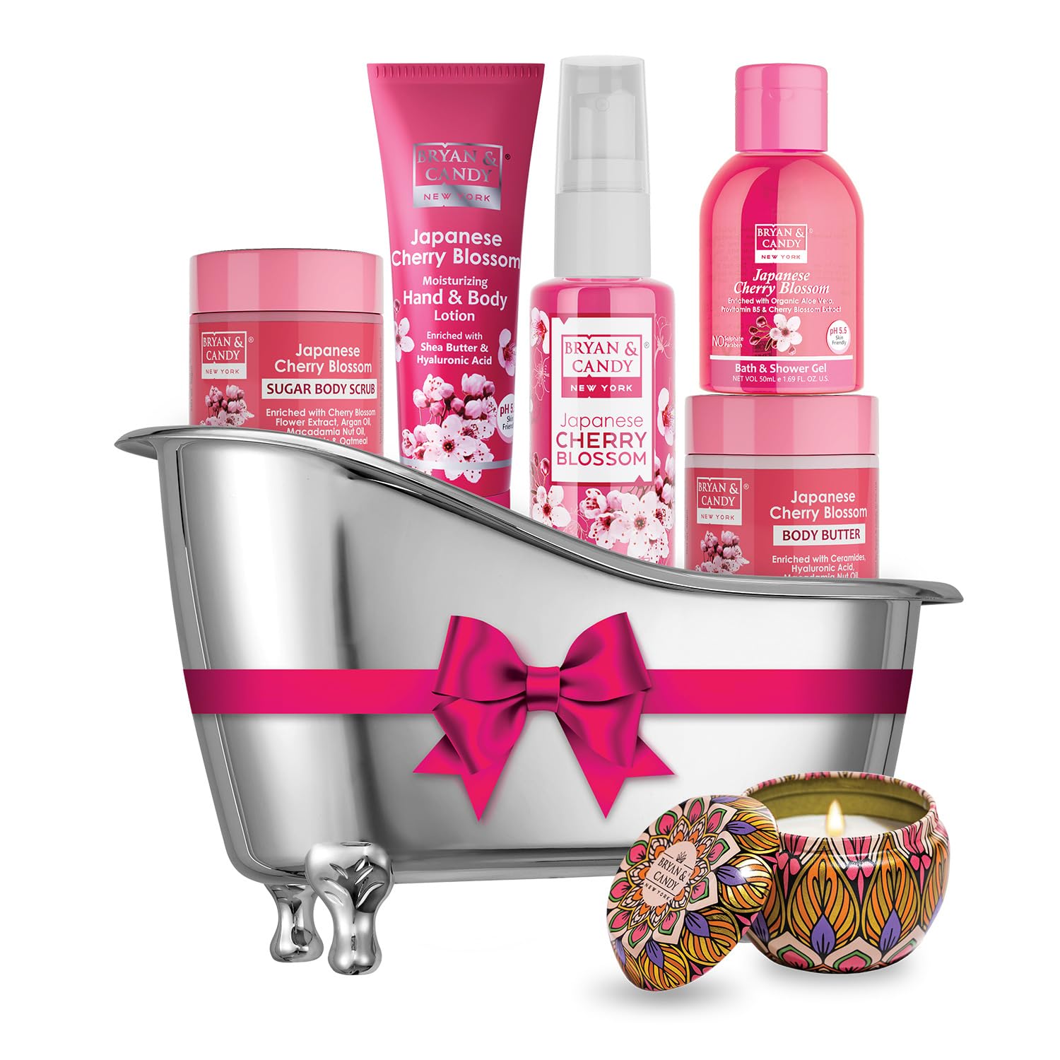 Bryan & Candy Cherry Blossom Bath Tub Kit Collection Gift Set For Women and Men |Ph5.5 Skin Friendly | Vegan