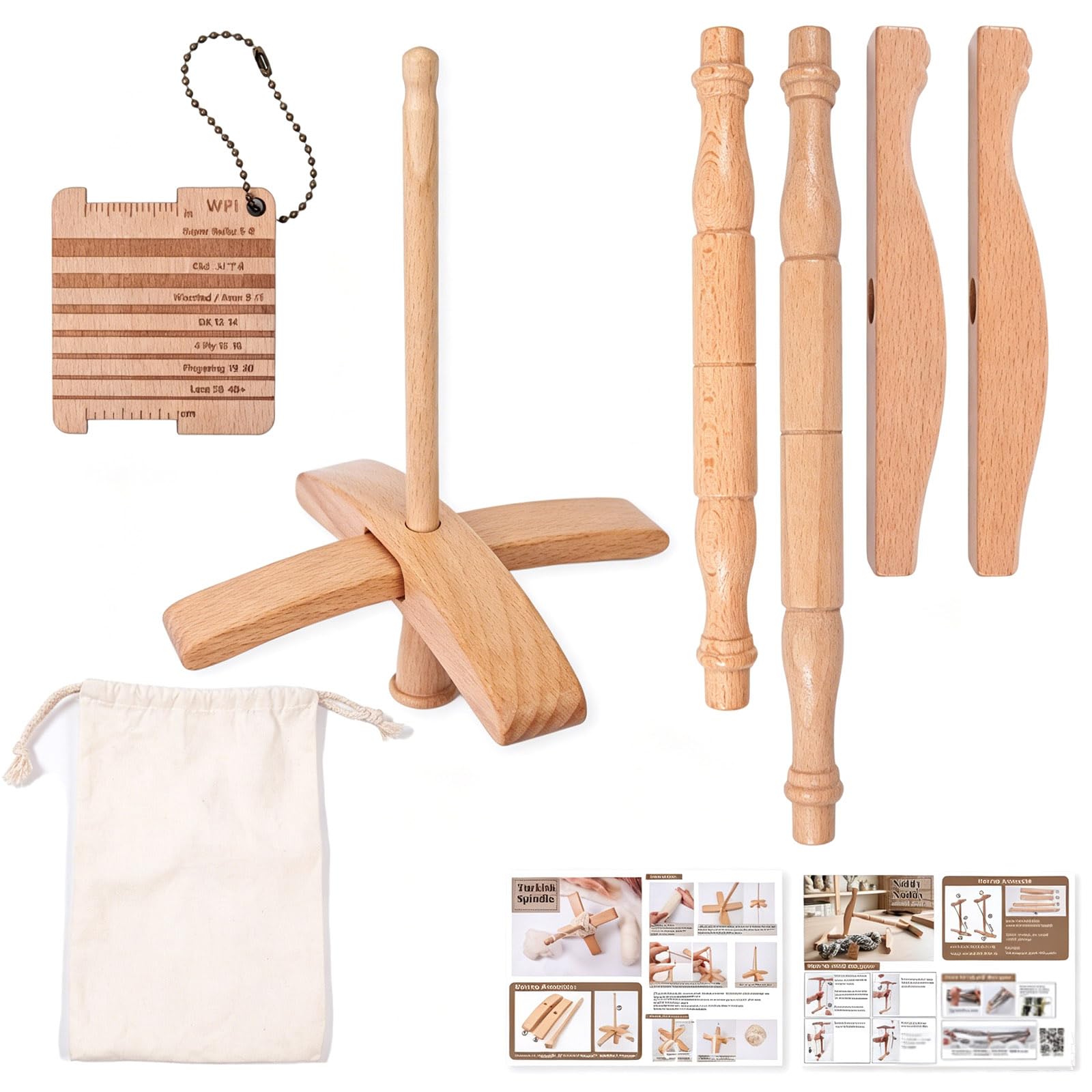carotoe Ergonomic I Shape Wooden Yarn Winder and Thread Spool Holder with Yarn Gauge and Storage Bag for Sewing Weaving Knitting and Needlework Project Handicraft Sewing Tool