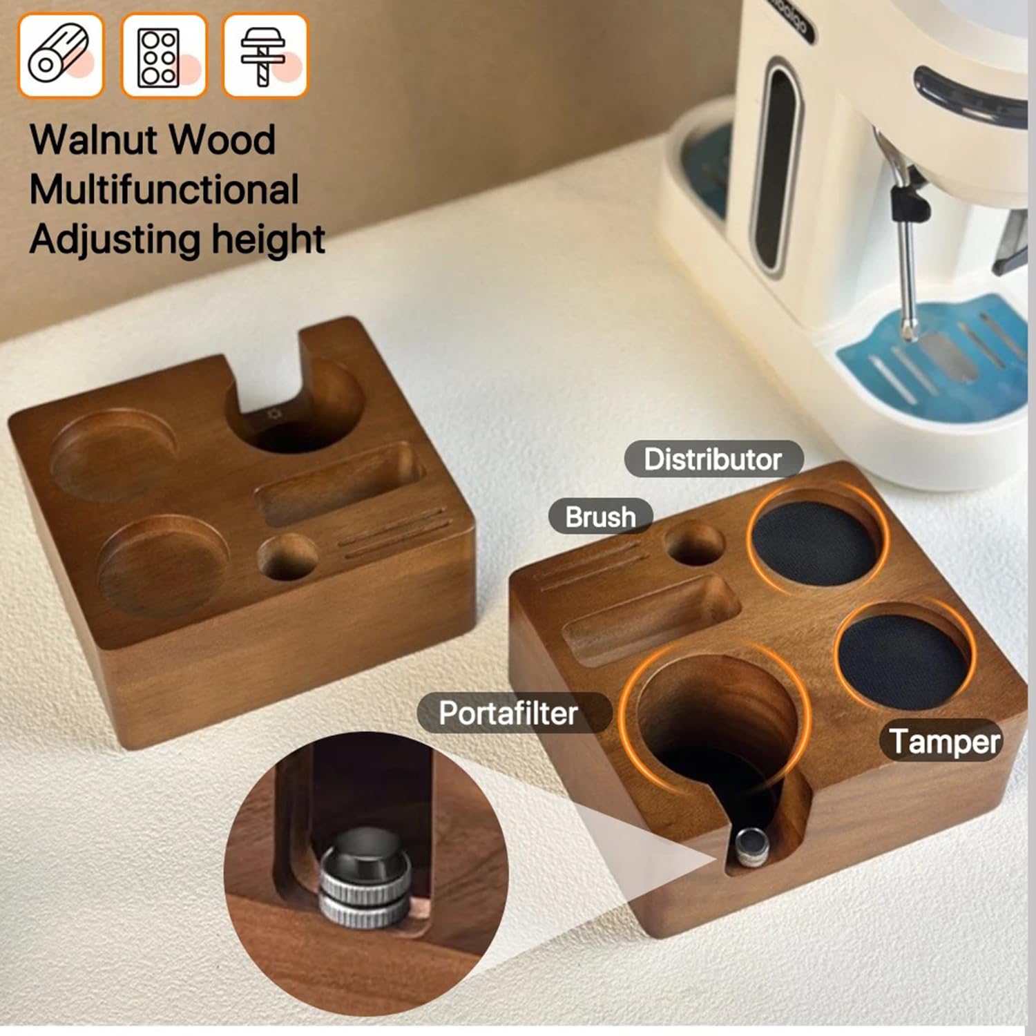 Tamper 58mm Barista,Aja De Café y Estación De Apisonamiento,Accesorio Para Cafetera Espresso Cuenta Con Ranura De Almacenamiento,Para El Tampón De Café y El Almacenamiento De Accesorios De Café