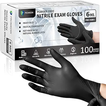 PROMEDIX P Black Disposable Nitrile Gloves, 6Mil, 100 Pcs, Food Safe, Latex-Free