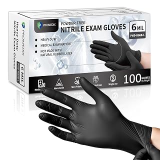 PROMEDIX P Black Disposable Nitrile Gloves, 6Mil 100 Pcs Food Safe Cooking Gloves Latex Free Rubber Gloves for Cleaning Exam - Amazon product rated Grade A