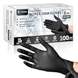 PROMEDIX P Black Disposable Nitrile Gloves, 6Mil 100 Pcs Food Safe Cooking Gloves Latex Free Rubber Gloves for Cleaning Exam